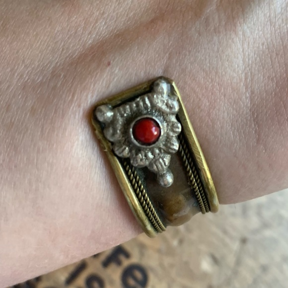 Om Namah Shivaya Mantra Cuff Bracelet Unisex Jewelry Buddha Red Natural Stones - Picture 6 of 12